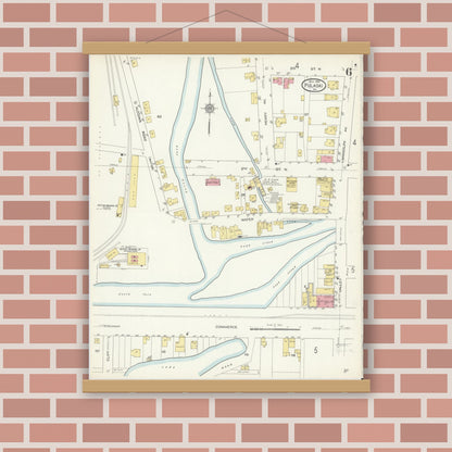 Old map wall art mockup — magnetic wood frame on brick wall — Sanborn Fire Insurance Map from Pulaski, Pulaski County, Virginia (1913), Sheet #0006