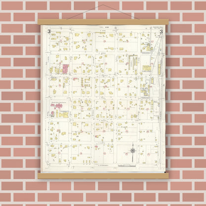 Old map wall art mockup — magnetic wood frame on brick wall — Sanborn Fire Insurance Map from Bastrop, Bastrop County, Texas (1944), Sheet #0003