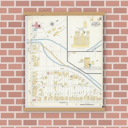 Old map wall art mockup — magnetic wood frame on brick wall — Sanborn Fire Insurance Map from Middletown, Butler County, Ohio (1907), Sheet #0002