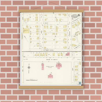 Old map wall art mockup — magnetic wood frame on brick wall — Sanborn Fire Insurance Map from Ashland, Ashland County, Ohio (1911), Sheet #0015