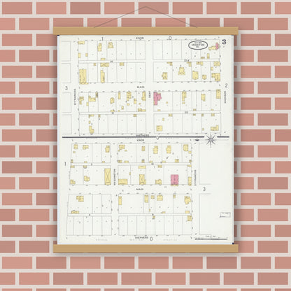 Old map wall art mockup — magnetic wood frame on brick wall — Sanborn Fire Insurance Map from Ironton, Iron County, Missouri (1900), Sheet #0003