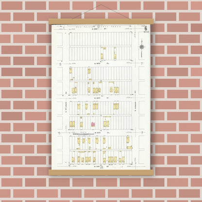 Old map wall art mockup — magnetic wood frame on brick wall — Sanborn Fire Insurance Map from Chicago, Cook County, Illinois (1920), Sheet #0006