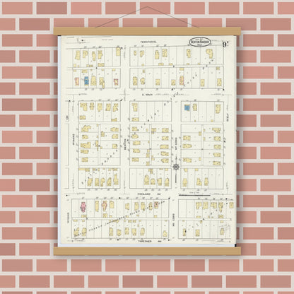 Old map wall art mockup — magnetic wood frame on brick wall — Sanborn Fire Insurance Map from Benton Harbor, Berrien County, Michigan (1917), Sheet #0009
