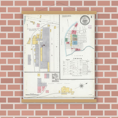 Old map wall art mockup — magnetic wood frame on brick wall — Sanborn Fire Insurance Map from Oakmont, Allegheny County, Pennsylvania (1905) - Complete Map Set