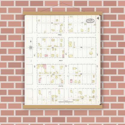 Old map wall art mockup — magnetic wood frame on brick wall — Sanborn Fire Insurance Map from Osage, Mitchell County, Iowa (1892), Sheet #0004