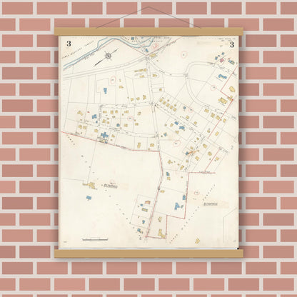 Old map wall art mockup — magnetic wood frame on brick wall — Sanborn Fire Insurance Map from Bryn Athyn, Montgomery County, Pennsylvania (1941), Sheet #0003