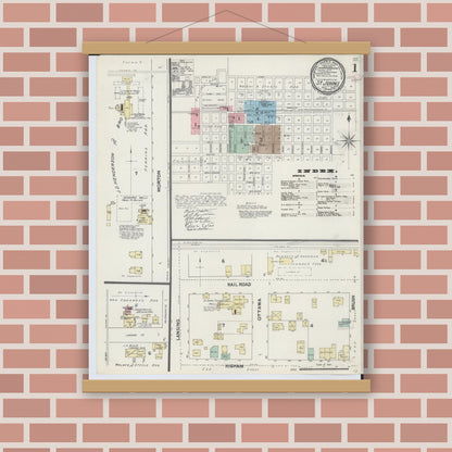 Old map wall art mockup — magnetic wood frame on brick wall — Sanborn Fire Insurance Map from Saint Johns, Clinton County, Michigan (1890) - Complete Map Set