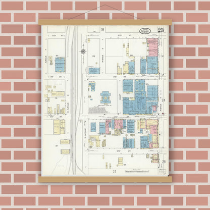 Old map wall art mockup — magnetic wood frame on brick wall — Sanborn Fire Insurance Map from Miami, Dade County, Florida (1914), Sheet #0023