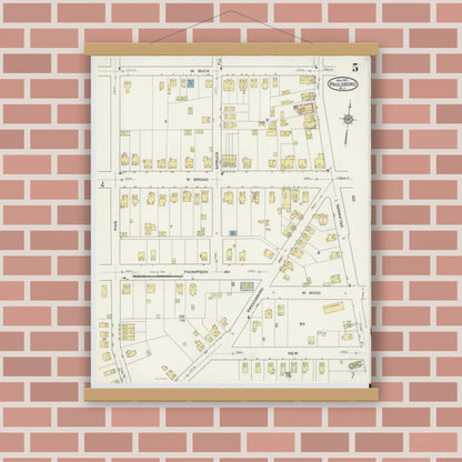 Old map wall art mockup — magnetic wood frame on brick wall — Sanborn Fire Insurance Map from Paulsboro, Gloucester County, New Jersey (1915), Sheet #0005