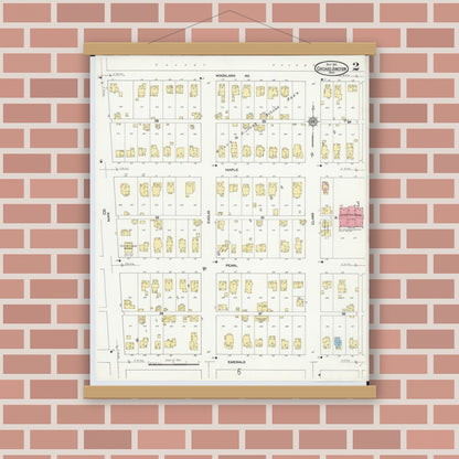 Old map wall art mockup — magnetic wood frame on brick wall — Sanborn Fire Insurance Map from Chicago Junction, Huron County, Ohio (1911), Sheet #0002