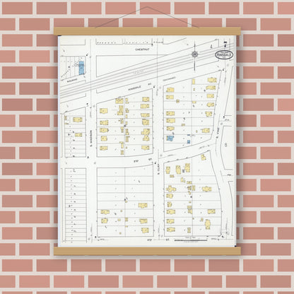 Old map wall art mockup — magnetic wood frame on brick wall — Sanborn Fire Insurance Map from Hinsdale, Du Page And Cook Counties, Illinois (1919), Sheet #0007
