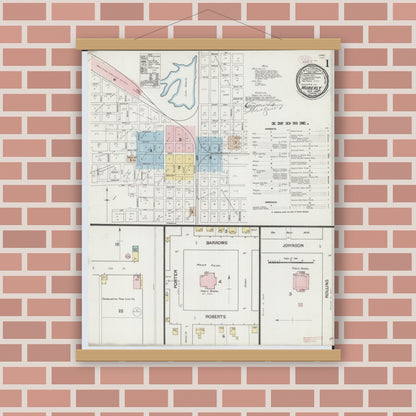 Old map wall art mockup — magnetic wood frame on brick wall — Sanborn Fire Insurance Map from Moberly, Randolph County, Missouri (1888) - Complete Map Set
