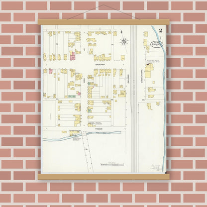 Old map wall art mockup — magnetic wood frame on brick wall — Sanborn Fire Insurance Map from Goldsboro, York County, Pennsylvania (1908), Sheet #0002