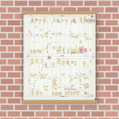 Old map wall art mockup — magnetic wood frame on brick wall — Sanborn Fire Insurance Map from New Philadelphia, Tuscarawas County, Ohio (1901), Sheet #0006