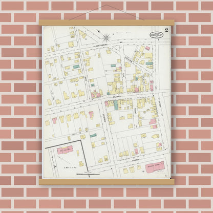 Old map wall art mockup — magnetic wood frame on brick wall — Sanborn Fire Insurance Map from Sewickley, Allegheny County, Pennsylvania (1895), Sheet #0002