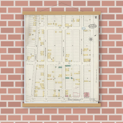 Old map wall art mockup — magnetic wood frame on brick wall — Sanborn Fire Insurance Map from Charleroi, Washington County, Pennsylvania (1894), Sheet #0002