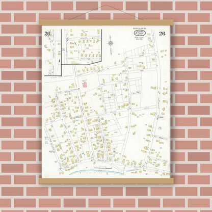 Old map wall art mockup — magnetic wood frame on brick wall — Sanborn Fire Insurance Map from Athol, Worcester County, Massachusetts (1936), Sheet #0026