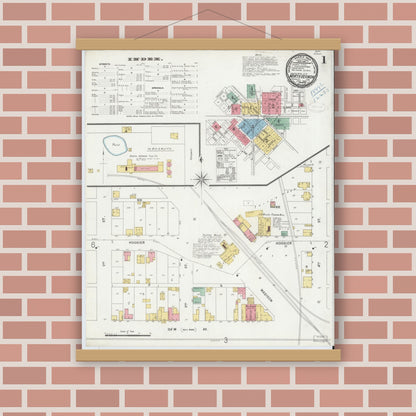 Old map wall art mockup — magnetic wood frame on brick wall — Sanborn Fire Insurance Map from North Vernon, Jennings County, Indiana (1899) - Complete Map Set