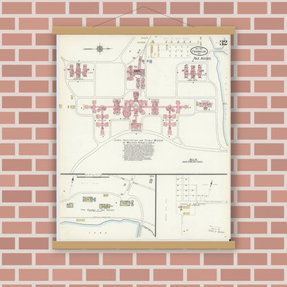Old map wall art mockup — magnetic wood frame on brick wall — Sanborn Fire Insurance Map from Franklin, Venango County, Pennsylvania (1912), Sheet #0032