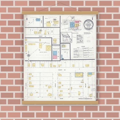 Old map wall art mockup — magnetic wood frame on brick wall — Sanborn Fire Insurance Map from Cabool, Texas County, Missouri (1925) - Complete Map Set