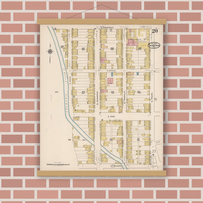 Old map wall art mockup — magnetic wood frame on brick wall — Sanborn Fire Insurance Map from Shamokin, Northumberland County, Pennsylvania (1922), Sheet #0020