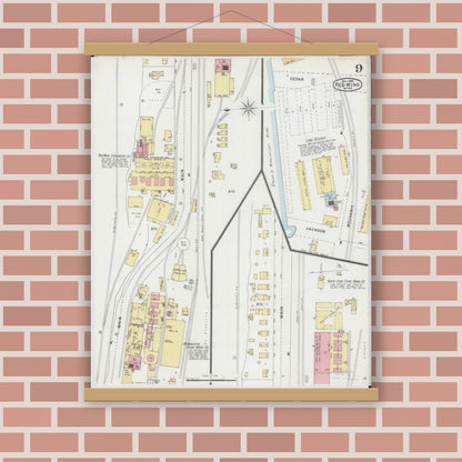 Old map wall art mockup — magnetic wood frame on brick wall — Sanborn Fire Insurance Map from Red Wing, Goodhue County, Minnesota (1895), Sheet #0009