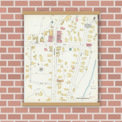 Old map wall art mockup — magnetic wood frame on brick wall — Sanborn Fire Insurance Map from Theresa, Jefferson County, New York (1905), Sheet #0002