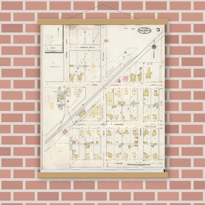 Old map wall art mockup — magnetic wood frame on brick wall — Sanborn Fire Insurance Map from Darlington, Montgomery County, Indiana (1942), Sheet #0003