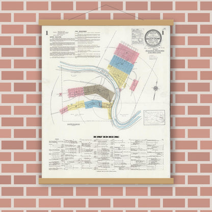 Old map wall art mockup — magnetic wood frame on brick wall — Sanborn Fire Insurance Map from Mauch Chunk, Carbon County, Pennsylvania (1930), Sheet #0001