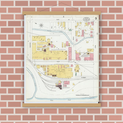 Old map wall art mockup — magnetic wood frame on brick wall — Sanborn Fire Insurance Map from Ironton, Lawrence County, Ohio (1900), Sheet #0003