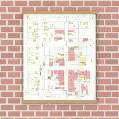 Old map wall art mockup — magnetic wood frame on brick wall — Sanborn Fire Insurance Map from Mission, Hidalgo County, Texas (1933), Sheet #0002