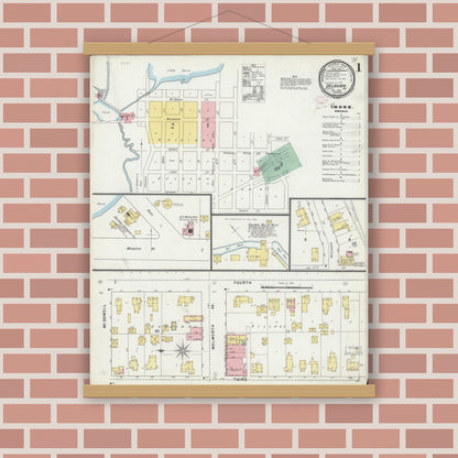 Old map wall art mockup — magnetic wood frame on brick wall — Sanborn Fire Insurance Map from Delavan, Walworth County, Wisconsin (1895) - Complete Map Set