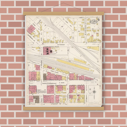 Old map wall art mockup — magnetic wood frame on brick wall — Sanborn Fire Insurance Map from Alliance, Stark County, Ohio (1921), Sheet #0009