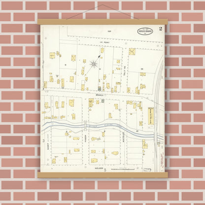 Old map wall art mockup — magnetic wood frame on brick wall — Sanborn Fire Insurance Map from Arroyo Grande, San Luis Obispo County, California (1903), Sheet #0002