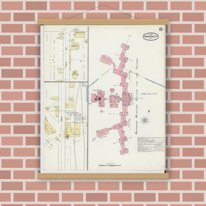 Old map wall art mockup — magnetic wood frame on brick wall — Sanborn Fire Insurance Map from Traverse City, Grand Traverse County, Michigan (1893), Sheet #0006