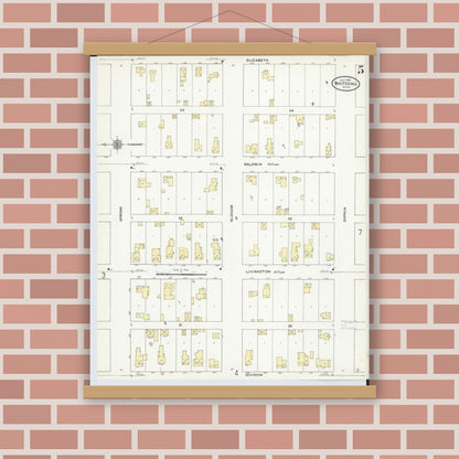 Old map wall art mockup — magnetic wood frame on brick wall — Sanborn Fire Insurance Map from Whitehall, Muskegon County, Michigan (1910), Sheet #0005