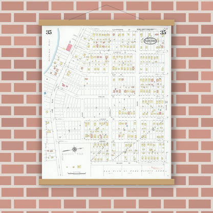 Old map wall art mockup — magnetic wood frame on brick wall — Sanborn Fire Insurance Map from Kankakee, Kankakee County, Illinois (1930), Sheet #0035