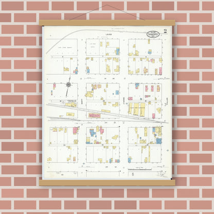 Old map wall art mockup — magnetic wood frame on brick wall — Sanborn Fire Insurance Map from Shakopee, Scott County, Minnesota (1910), Sheet #0002