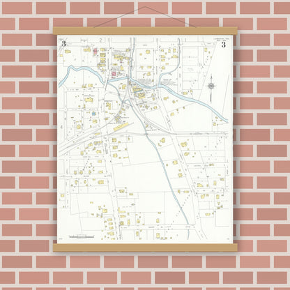 Old map wall art mockup — magnetic wood frame on brick wall — Sanborn Fire Insurance Map from Livingston, Polk County, Texas (1935), Sheet #0003