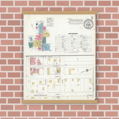 Old map wall art mockup — magnetic wood frame on brick wall — Sanborn Fire Insurance Map from Starke, Bradford County, Florida (1912), Sheet #0001
