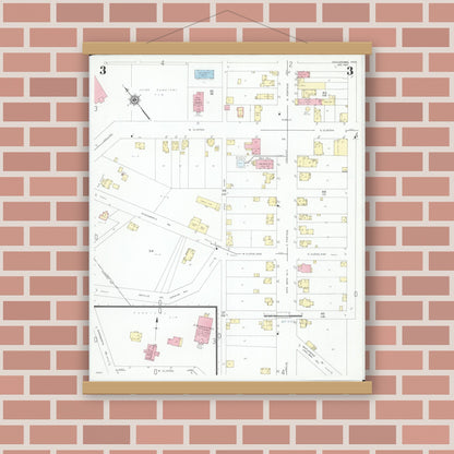 Old map wall art mockup — magnetic wood frame on brick wall — Sanborn Fire Insurance Map from Doylestown, Wayne County, Ohio (1947), Sheet #0003