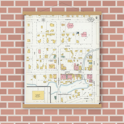 Old map wall art mockup — magnetic wood frame on brick wall — Sanborn Fire Insurance Map from Sparta, Monroe County, Wisconsin (1900), Sheet #0002