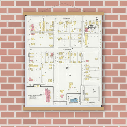 Old map wall art mockup — magnetic wood frame on brick wall — Sanborn Fire Insurance Map from Germantown, Montgomery County, Ohio (1921), Sheet #0005