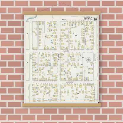 Old map wall art mockup — magnetic wood frame on brick wall — Sanborn Fire Insurance Map from Key West, Monroe County, Florida (1892), Sheet #0010