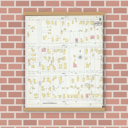 Old map wall art mockup — magnetic wood frame on brick wall — Sanborn Fire Insurance Map from Marysville, Union County, Ohio (1901), Sheet #0002