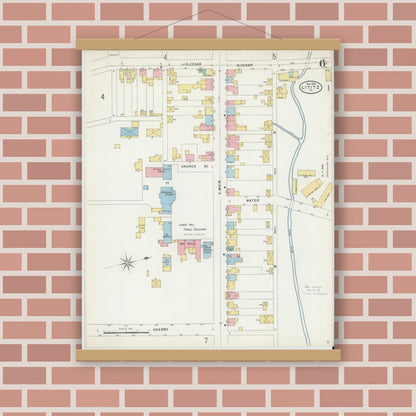 Old map wall art mockup — magnetic wood frame on brick wall — Sanborn Fire Insurance Map from Lititz, Lancaster County, Pennsylvania (1898), Sheet #0006
