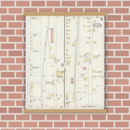 Old map wall art mockup — magnetic wood frame on brick wall — Sanborn Fire Insurance Map from Duncannon, Perry County, Pennsylvania (1894), Sheet #0005