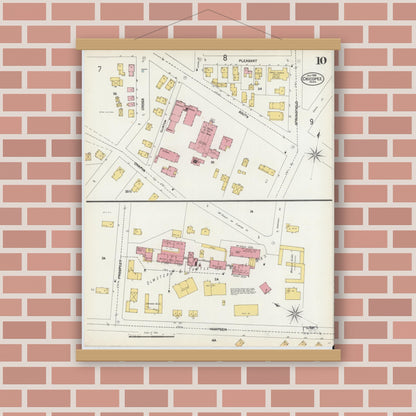Old map wall art mockup — magnetic wood frame on brick wall — Sanborn Fire Insurance Map from Chicopee, Hampden County, Massachusetts (1902), Sheet #0010