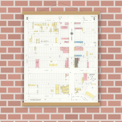 Old map wall art mockup — magnetic wood frame on brick wall — Sanborn Fire Insurance Map from Borger, Hutchinson County, Texas (1933), Sheet #0005