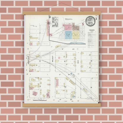 Old map wall art mockup — magnetic wood frame on brick wall — Sanborn Fire Insurance Map from Chaska, Carver County, Minnesota (1891), Sheet #0001